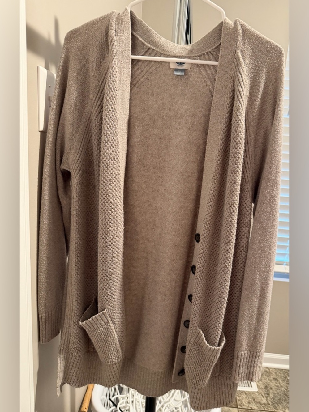 Old Navy Taupe Open-Front Button Cardigan